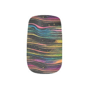 Neon Rainbow Stripes on Black Repeating Pattern Minx Nail Art