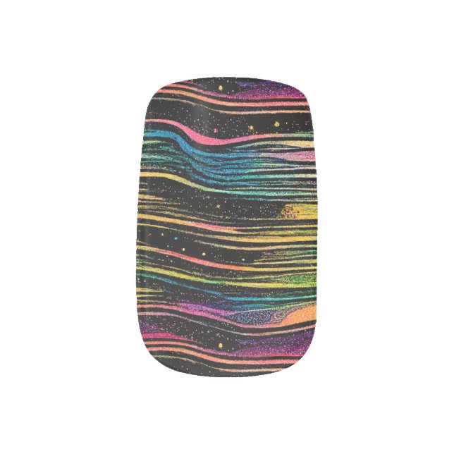 Neon Rainbow Stripes on Black Repeating Pattern Minx Nail Art (Left Thumb)