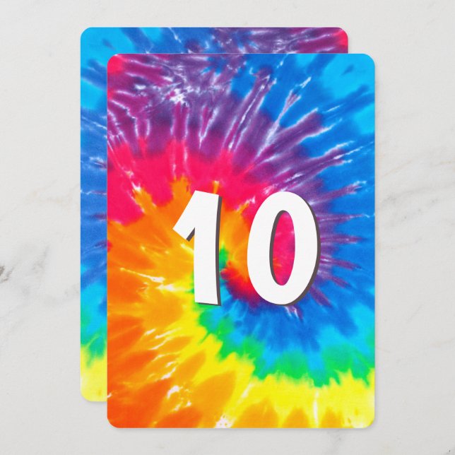Neon Rainbow Tie Dye 10th Birthday Invitation (Front/Back)