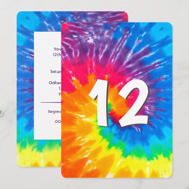Neon Rainbow Tie Dye 12th Birthday Invitation (Front/Back)