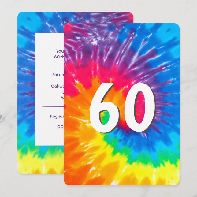 Neon Rainbow Tie Dye 60th Birthday Invitation (Front/Back)