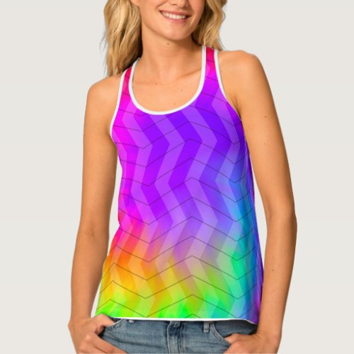 Neon Rainbow Tie Dye Herringbone  Tank Top