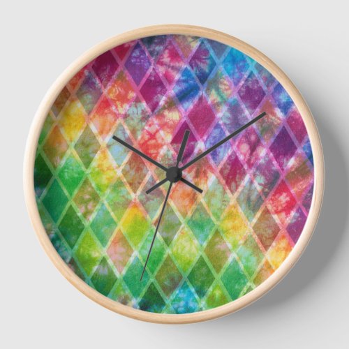 Neon Rainbow tie Dye Watercolor Harlequin  Clock