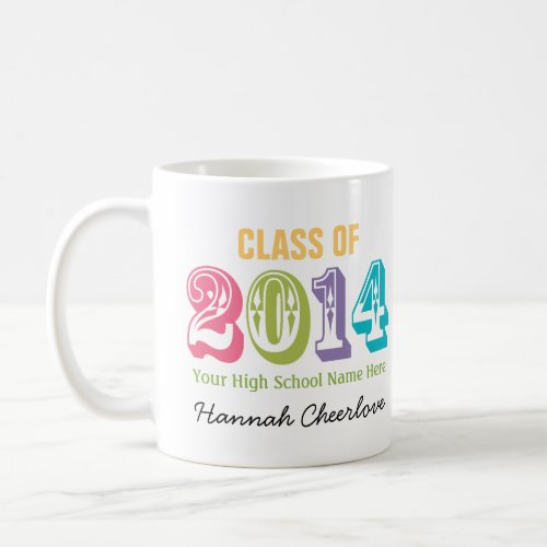 Neon Rainbow Typography Class of 2014 Coffee Mug