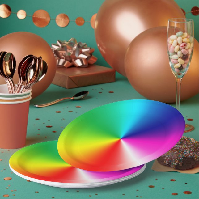 Neon Rainbow Vortex Paper Plates (Multi)