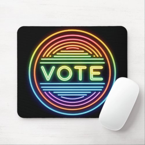 Neon Rainbow Vote Sign Mouse Pad