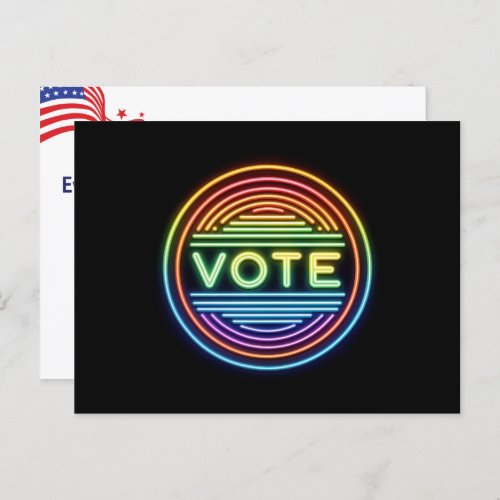 Neon Rainbow Vote Sign Postcard