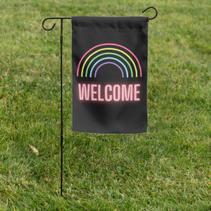 Neon Rainbow Welcome Garden Flag