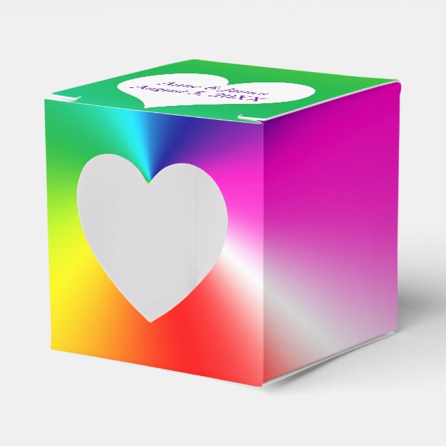 Neon Rainbow With Heart Favor Boxes (Front Side)