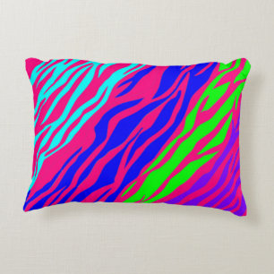 Neon Rainbow Zebra Decorative Pillow