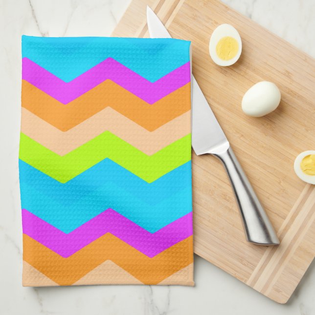 Neon Rainbow Zigzag Kitchen Towel (Quarter Fold)