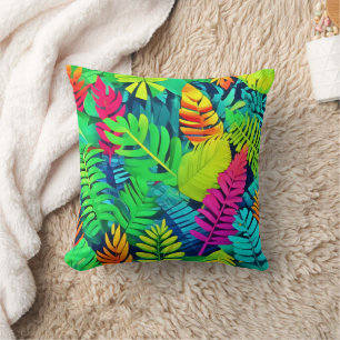 Neon Rainforest Fantasy Throw Pillow