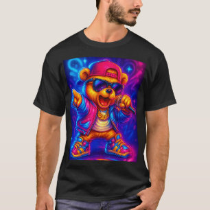 Neon Rapper Bear – Glow-in-the-Dark Hip Hop Street T-Shirt
