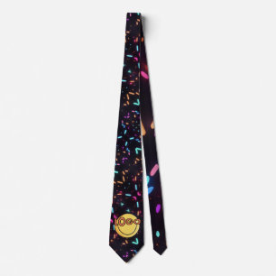 Neon Rave-Inspired PLUR Pill Heart Black Logo Neck Tie