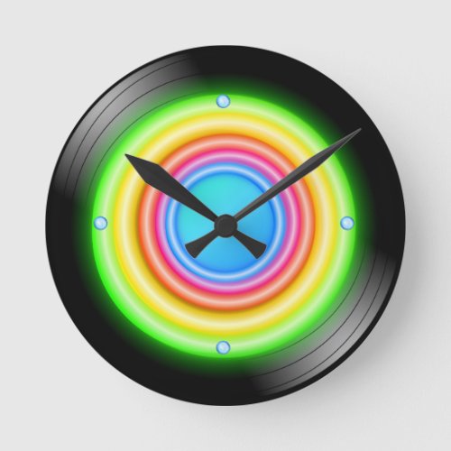 Neon Record Round Clock