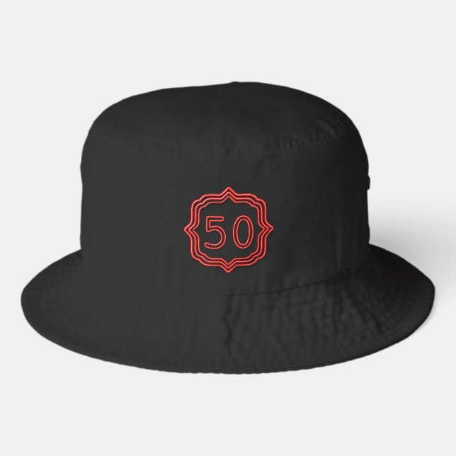 Neon Red 50 Number Five O Bucket Hat (Front)