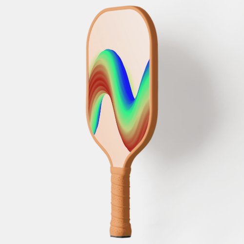 Neon red blue and green waves on pink pickleball paddle