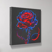 Neon Red & Blue Rose Canvas Art