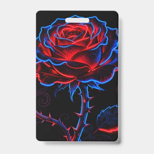 Neon Red Blue Rose Glow Badge