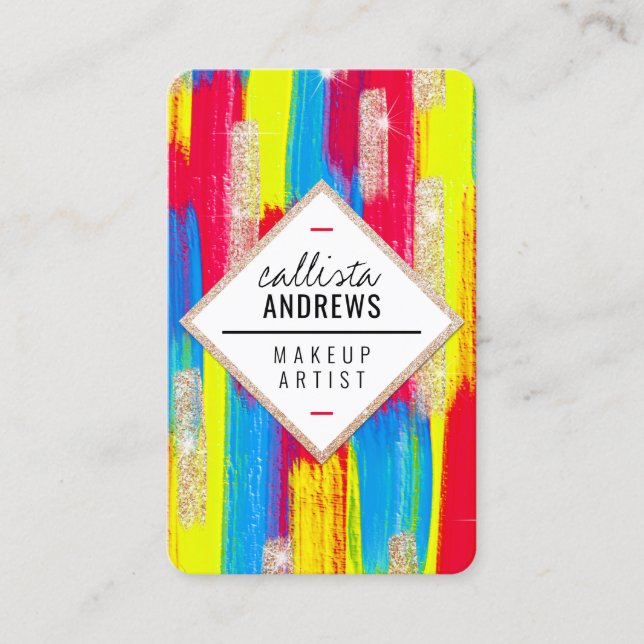 Neon Red Blue Yellow Gold Glitter Paint Makeup Business Card (Front)
