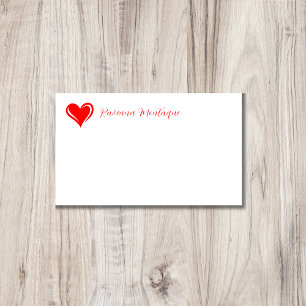 Neon Red Decorative Heart Chic Name Note Card