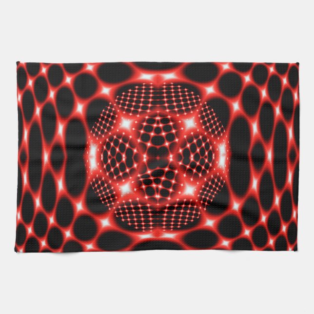 Neon red glob fractal kitchen towel (Horizontal)