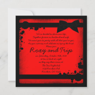 Neon red grunge black ribbon wedding invites