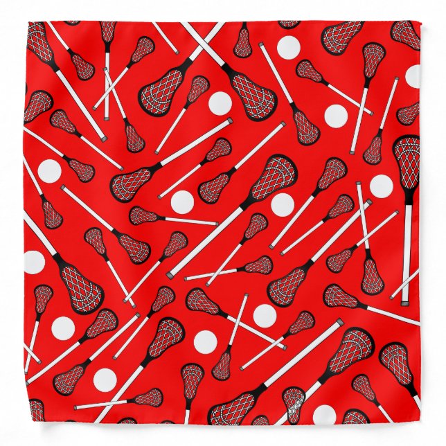 Neon red lacrosse sticks pattern bandana (Front)