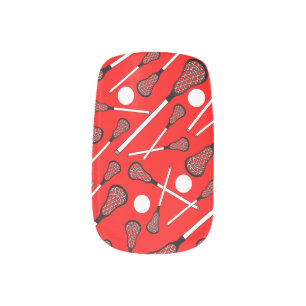Neon red lacrosse sticks pattern minx nail art