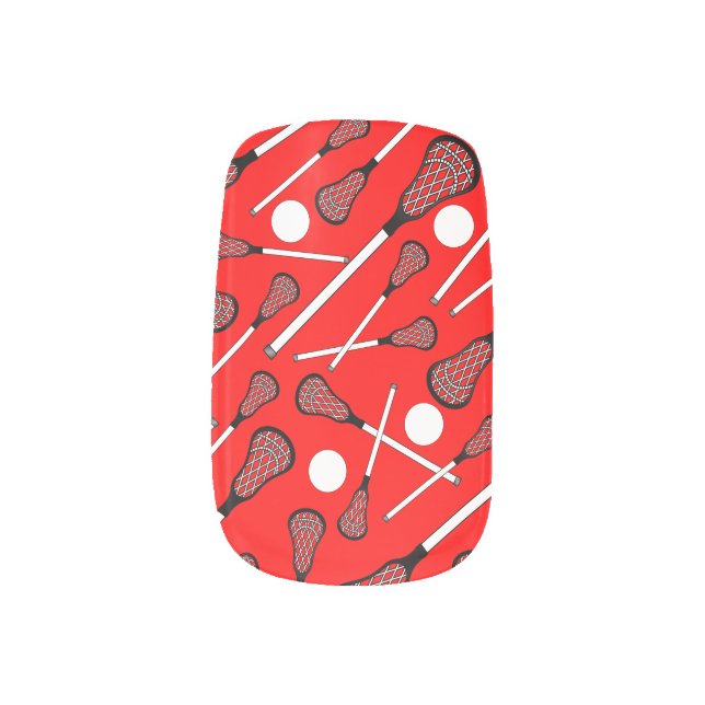Neon red lacrosse sticks pattern minx nail art (Left Thumb)