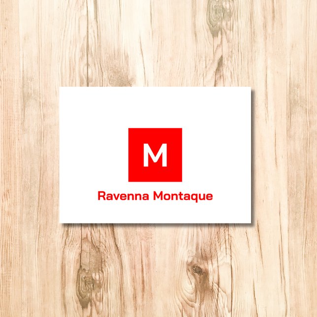 Neon Red Modern Monogram Personalized Name  Note Card (Creator Uploaded)