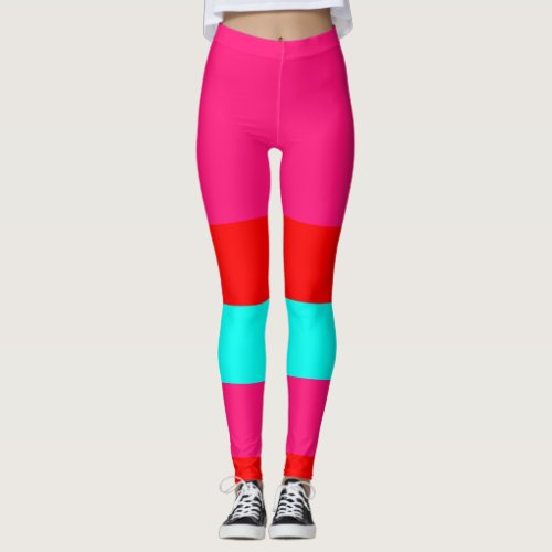 Neon Red Pink and Blue Solid Color Summer Leggings