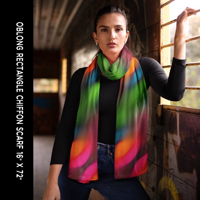 Neon Red Pink Orange Green Abstract Long Scarf (Neon Red Pink Orange Green Abstract Long Scarf)