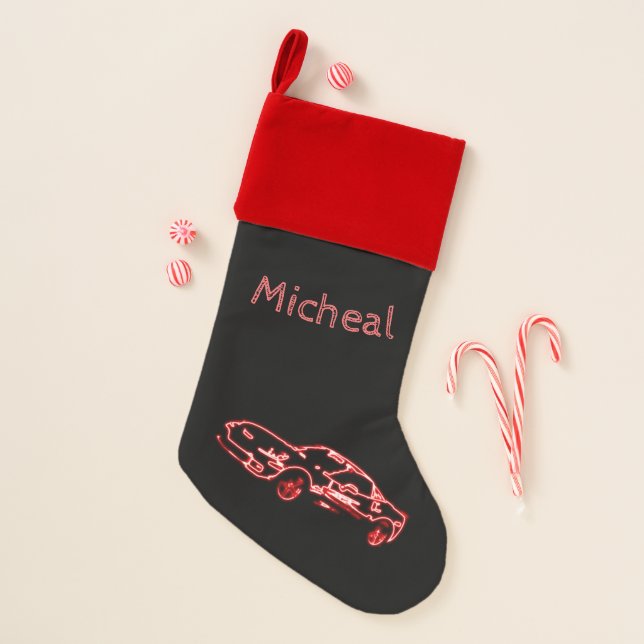 Neon Red Race Car Christmas Stocking (Front)