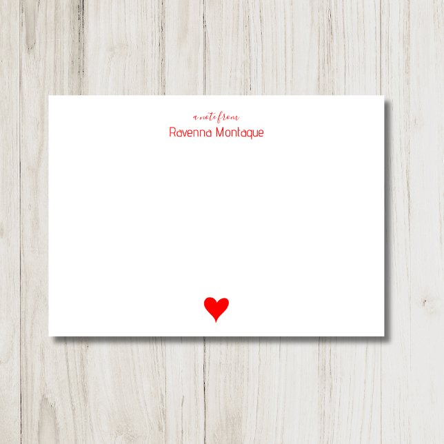 Neon Red Simple Heart Custom Name Wedding Note Card (Creator Uploaded)