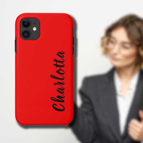 Neon Red Solid Color  Custom Personalize iPhone 11 Case