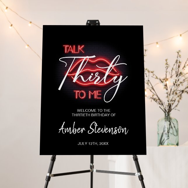 Neon Red Thirtieth Birthday Party Foam Board (In Situ (Stand))