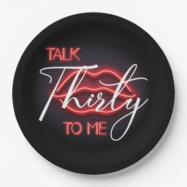 Neon Red Thirtieth Birthday Party Paper Plates (Front)