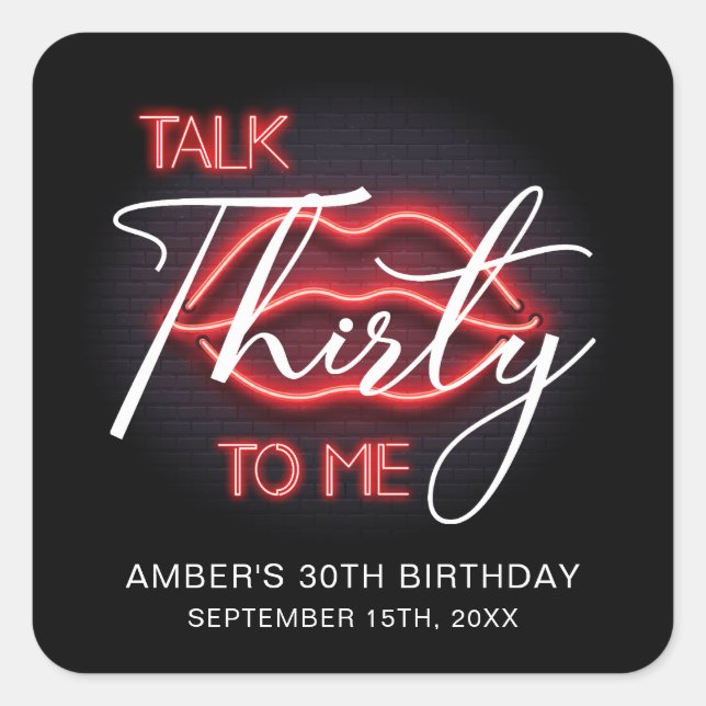 Neon Red Thirtieth Birthday Party Square Sticker (Front)