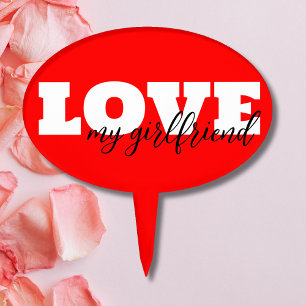 Neon Red White LOVE Valentine's Day Cake Topper