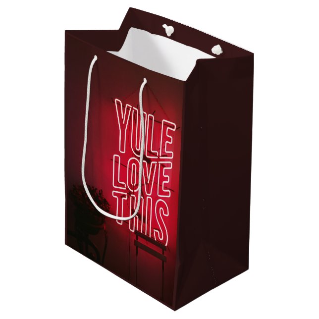 Neon Red Yule Love This Medium Gift Bag (Front Angled)