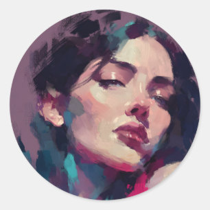 Neon Reflections Abstract Portrait Classic Round Sticker