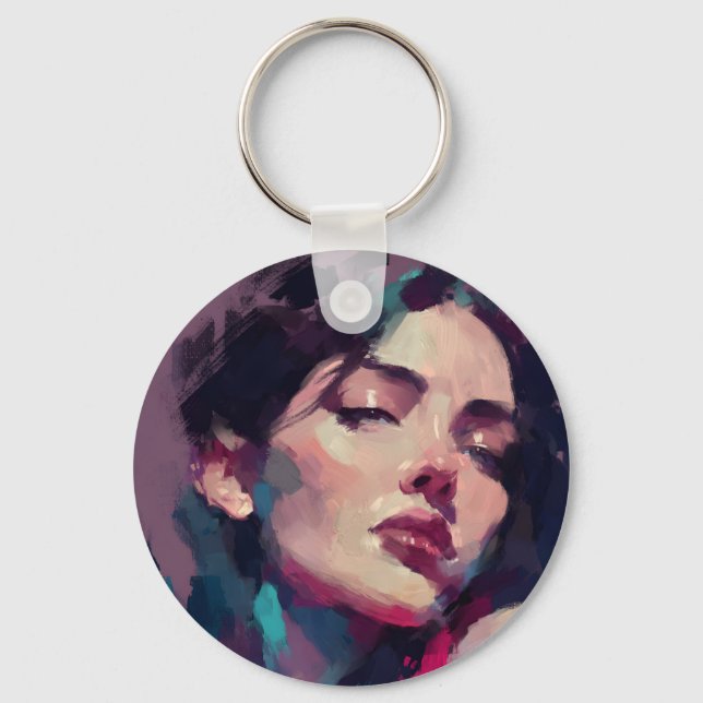 Neon Reflections Abstract Portrait Keychain (Front)