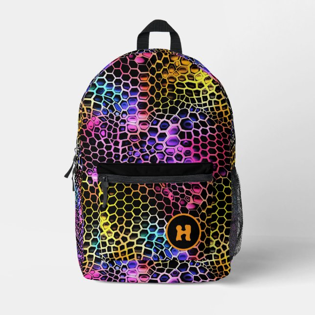 Neon Reptile Fun Monogram Printed Backpack (Front)
