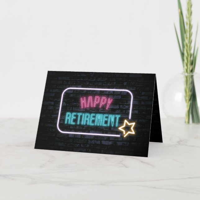 Neon Retirement Marquee On Brick Card (Front)