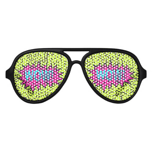 Neon Retro 80s 90s Scribbled Wow Typography Aviator Sunglasses