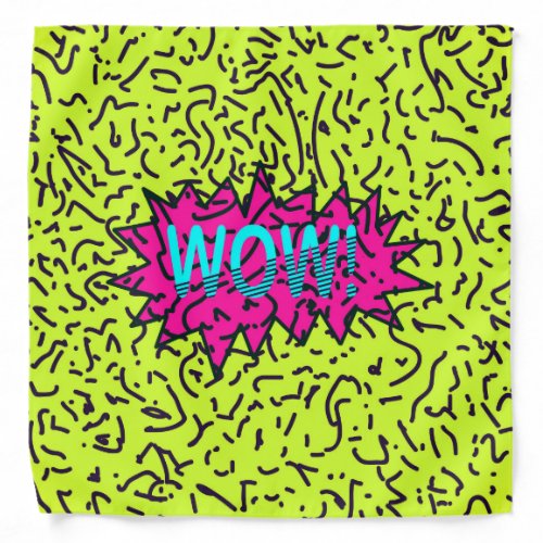 Neon Retro 80s 90s Scribbled Wow Typography Bandana