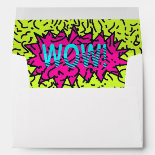 Neon Retro 80s 90s Scribbled Wow Typography Envelope