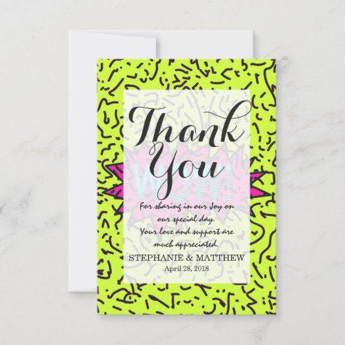 Neon Retro 80s 90s Scribbled Wow Typography Thank You Card