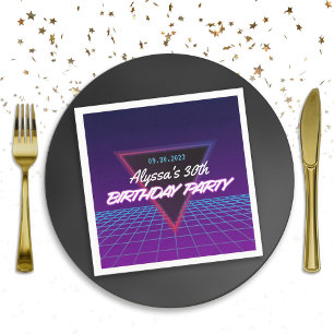 Neon Retro 80s Themed Purple Pink Birthday Party Napkins